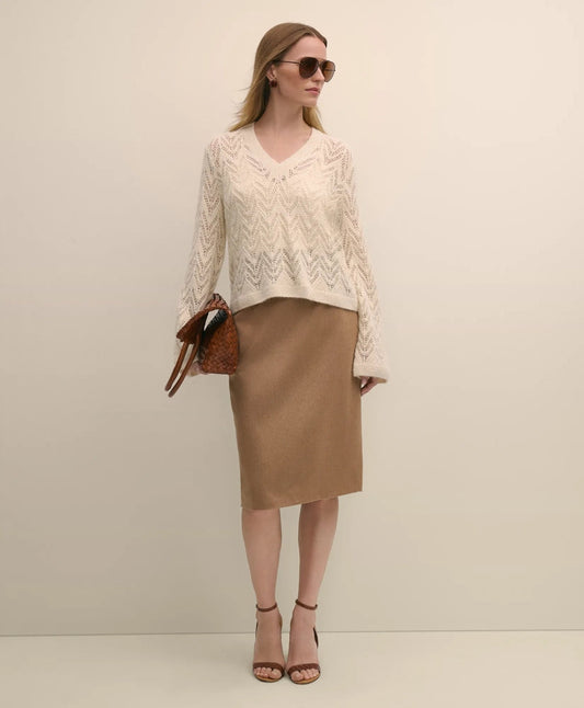 Alpaca-Wool Blend Pointelle Bell-Sleeve Sweater | Brooks Brothers online shop