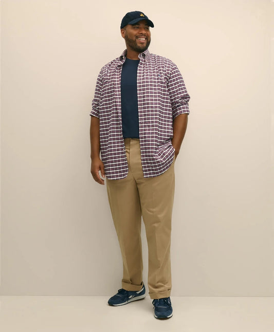 Big & Tall Stretch Cotton Non-Iron Oxford Polo Button Down Collar, Outline Check Shirt | Brooks Brothers on sale