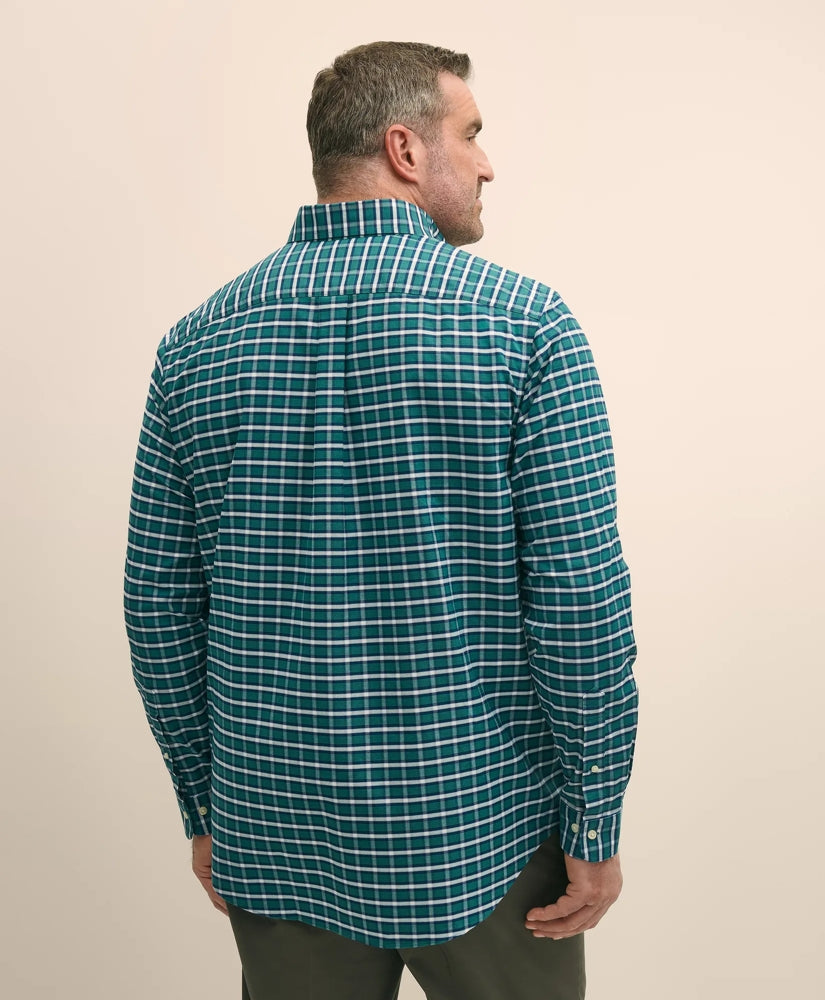 Big & Tall Stretch Cotton Non-Iron Oxford Polo Button Down Collar, Plaid Shirt | Brooks Brothers online shop