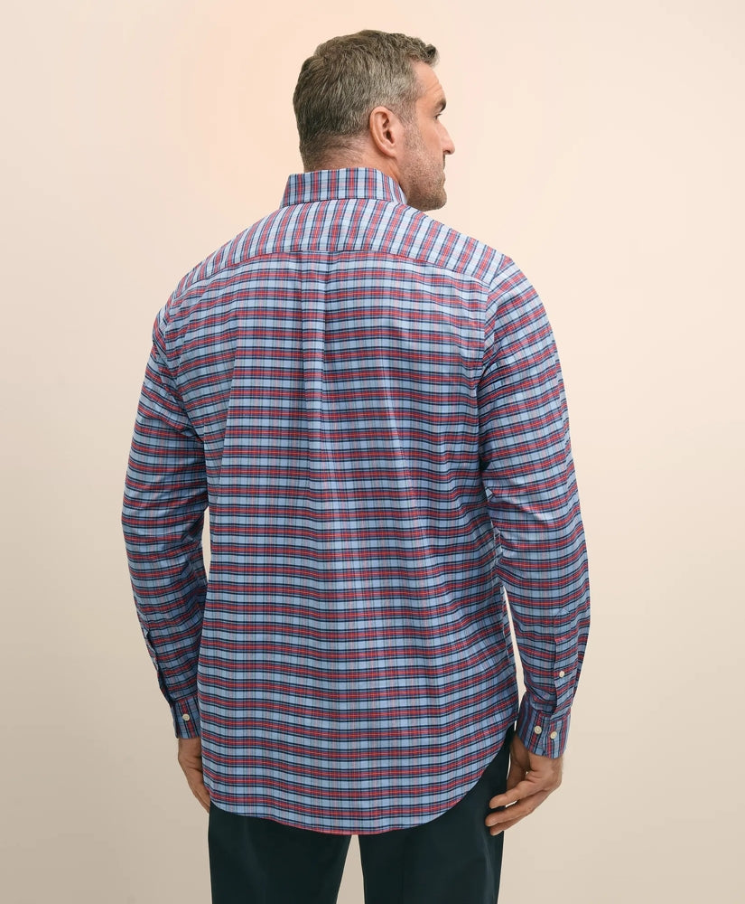 Big & Tall Stretch Cotton Non-Iron Oxford Polo Button Down Collar, Royal Stewart Tartan Shirt | Brooks Brothers for sale