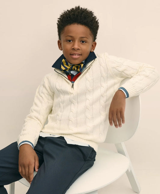 Boys Cotton Cable Knit Quarter-Zip Sweater | Brooks Brothers discount