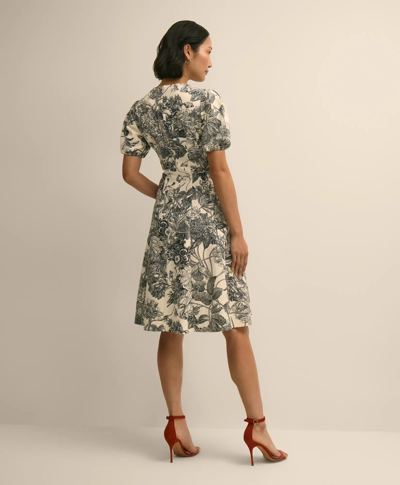 Cotton Blend Puff-Sleeve Floral Print Dress | Brooks Brothers discount