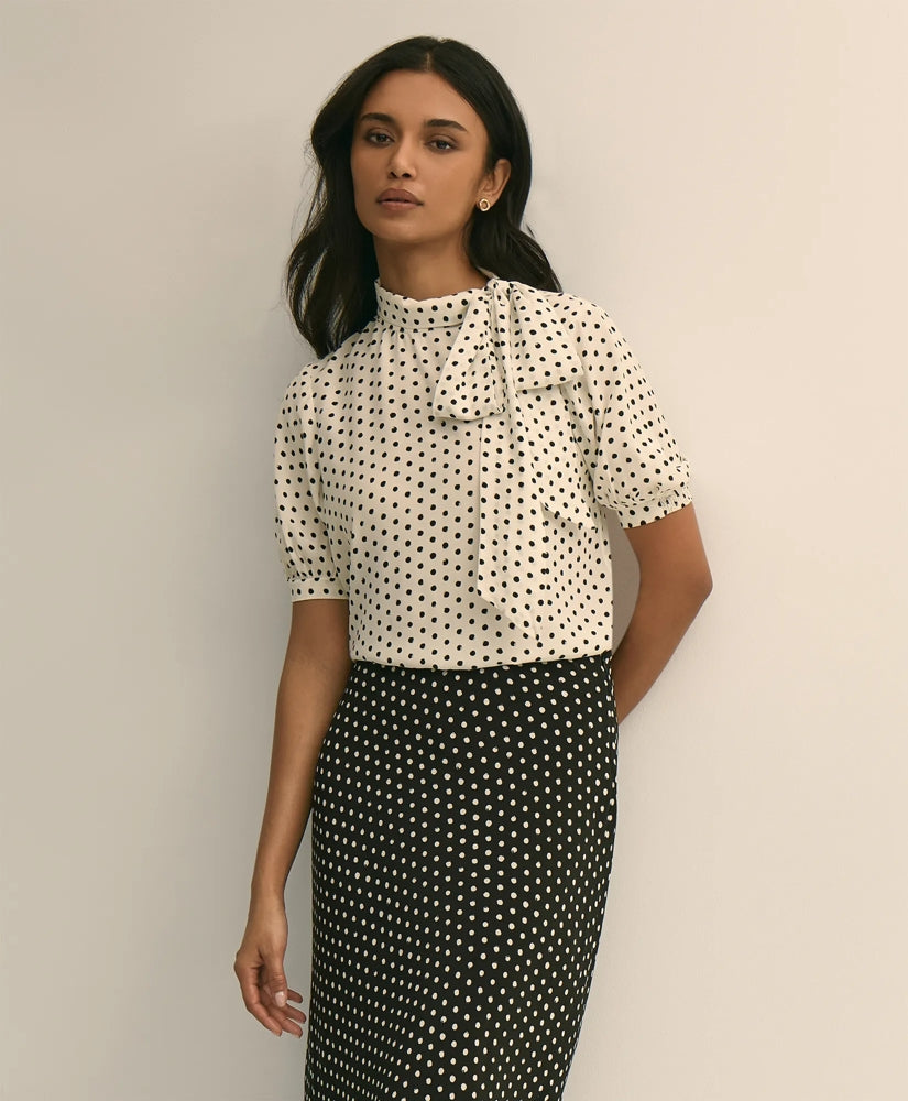 Dot-Print Tie-Neck Blouse | Brooks Brothers online shop - US 4013