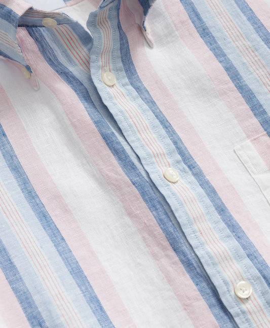Irish Linen Polo Button Down Collar, Awning Stripe Shirt | Brooks Brothers online