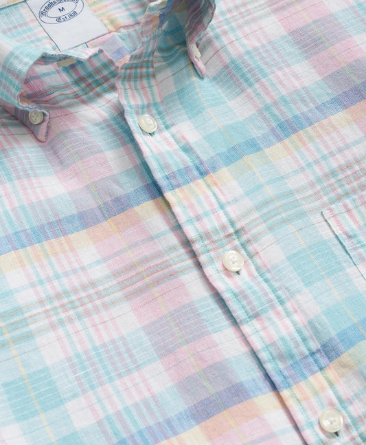 Irish Linen Polo Button Down Collar, Multi Plaid Shirt | Brooks Brothers for sale