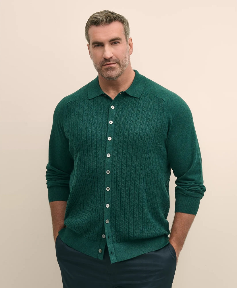 Mini-Cable Knit Polo Cardigan, Big & Tall | Brooks Brothers online - US 5124