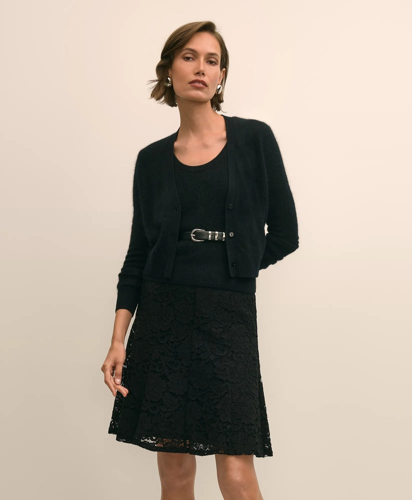 Cotton-Viscose Blend Fluted Lace Skirt | Brooks Brothers online shop