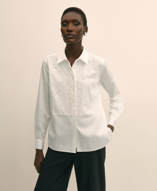 Cotton Sateen Relaxed Lace-Bib Shirt | Brooks Brothers for sale