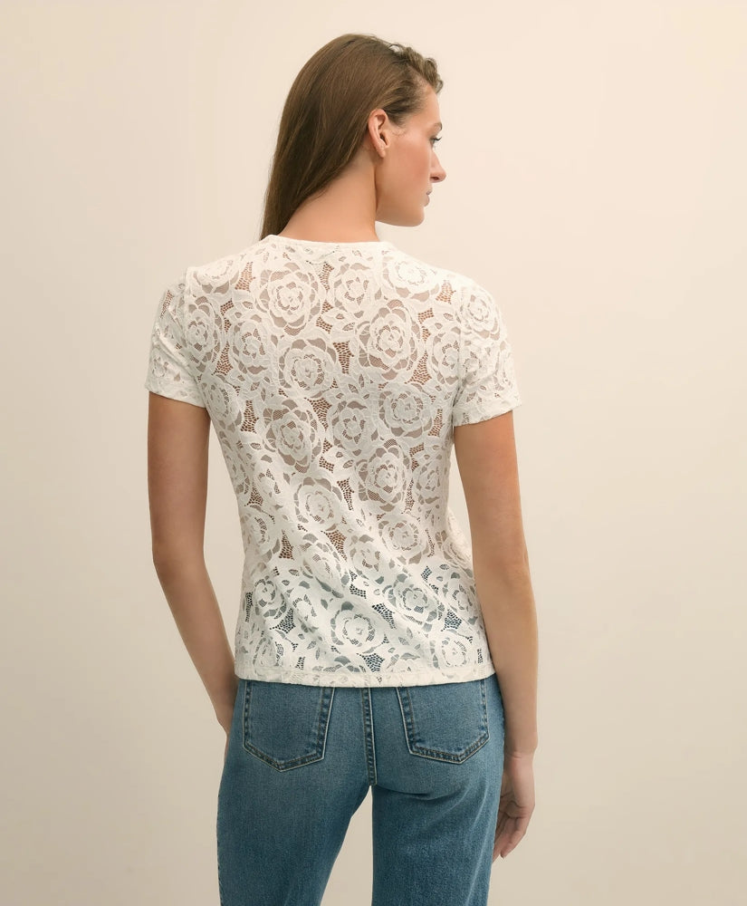 Semi-Sheer Short-Sleeve Top in Floral Lace | Brooks Brothers online shop