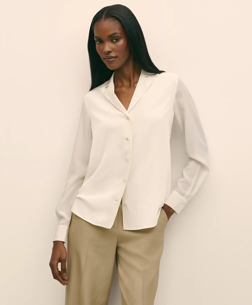 Silk Crepe Notch-Collar Blouse | Brooks Brothers on sale - US 1181