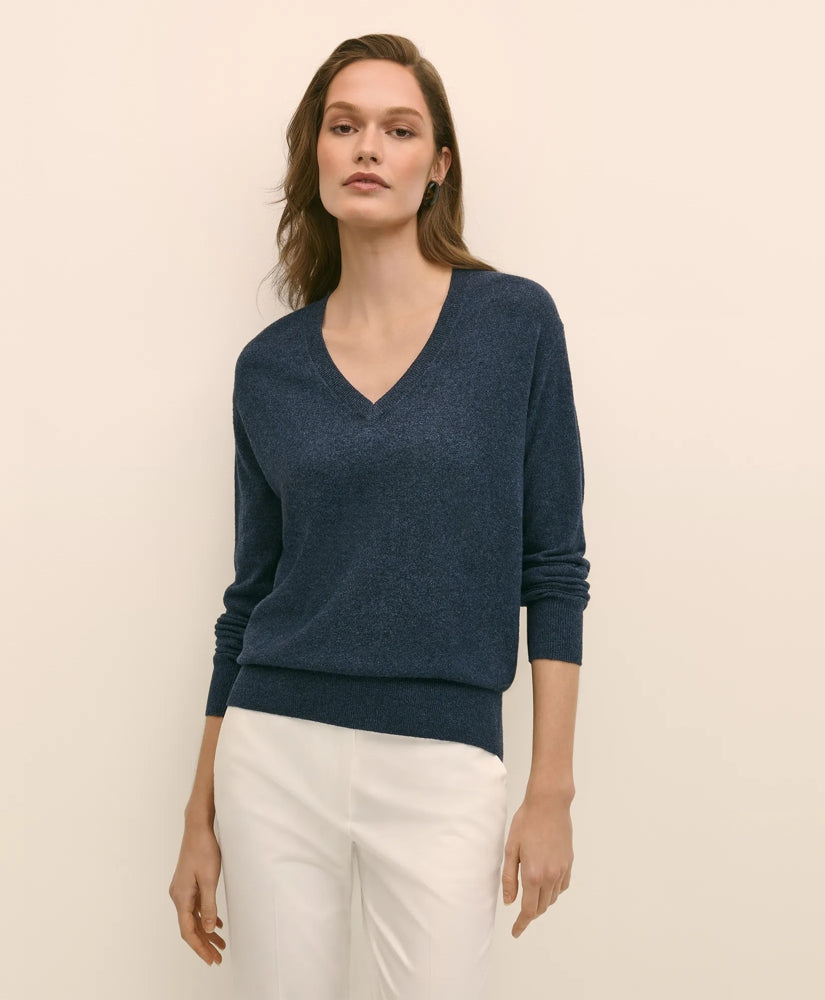 Silk V-Neck Marled Knit Relaxed Sweater | Brooks Brothers discount - US 1638