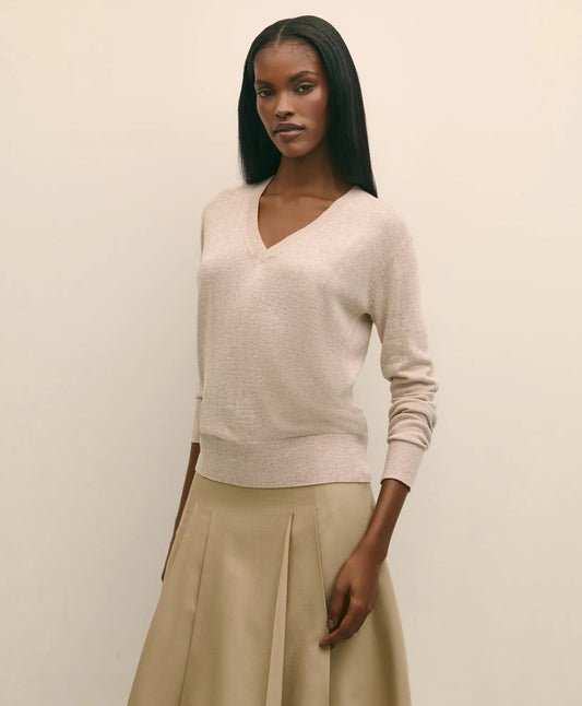 Silk V-Neck Marled Knit Relaxed Sweater | Brooks Brothers discount