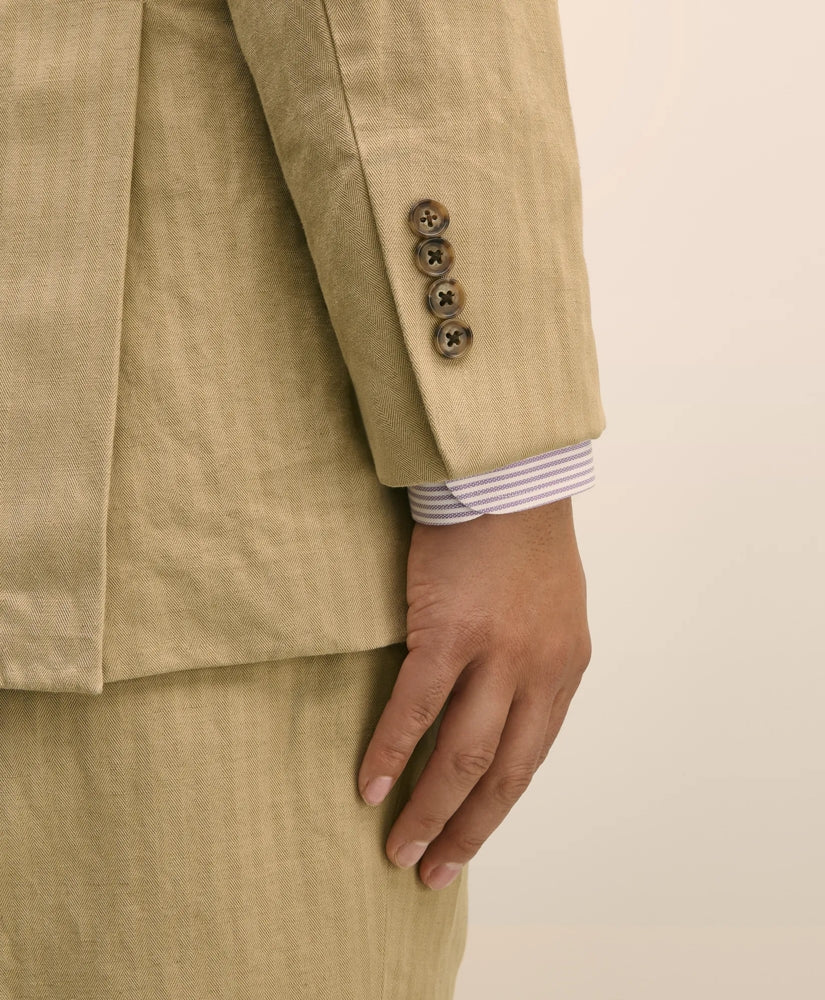 Slim Fit Cotton-Linen Herringbone Double-Breasted Suit Jacket | Brooks Brothers online shop