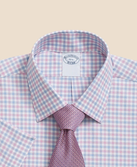 Stretch Supima® Cotton Non-Iron Ainsley Collar, Alternating Check Short-Sleeve Dress Shirt | Brooks Brothers online shop