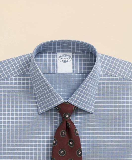 Stretch Supima® Cotton Non-Iron Textured Dobby Ainsley Collar, Graph Check Dress Shirt | Brooks Brothers cheap