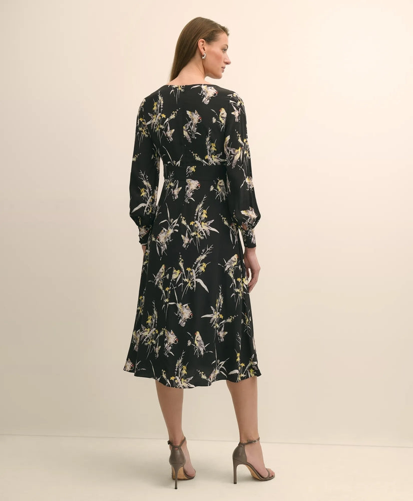 Viscose Fit & Flare Bird Print Dress | Brooks Brothers sale