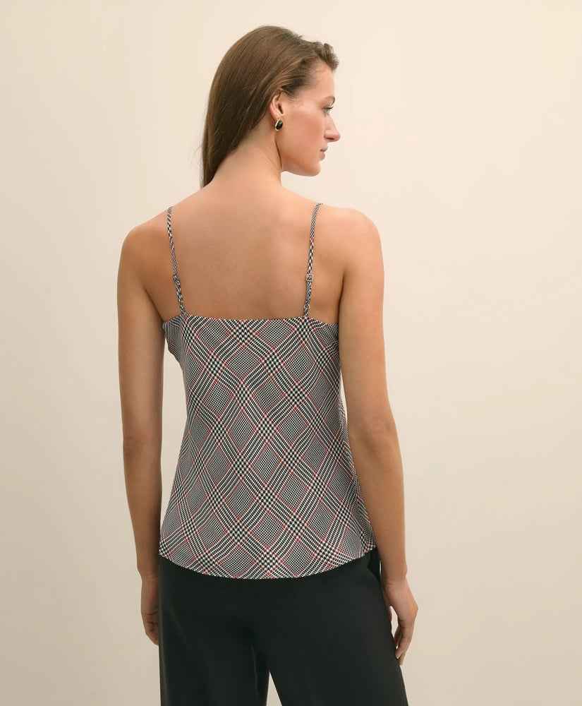 V-Neck Glen Plaid Print Camisole in Washable Silk Charmeuse | Brooks Brothers on sale
