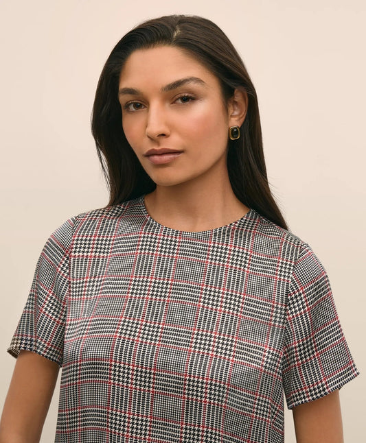 Washable Silk Charmeuse Plaid Short-Sleeve Top | Brooks Brothers on sale