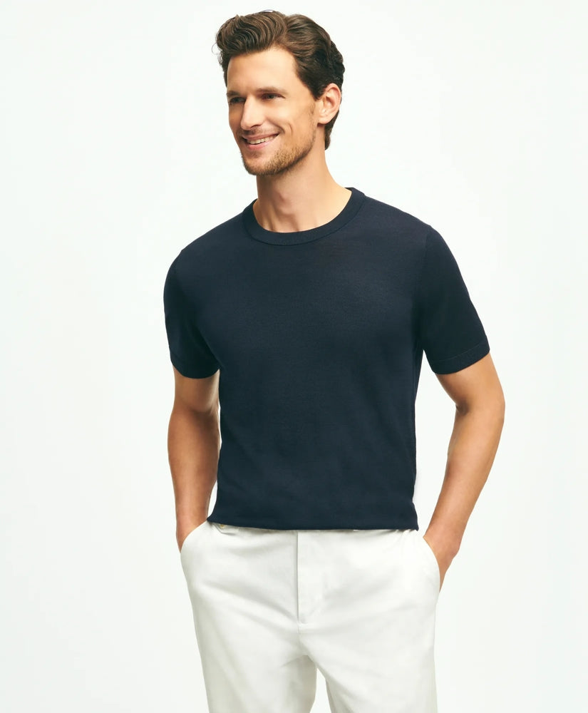 Lightweight Luxe All-Season Sweater, Short Sleeve Crewneck | Brooks Brothers online - US 4614