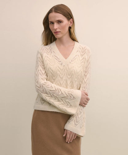 Alpaca-Wool Blend Pointelle Bell-Sleeve Sweater | Brooks Brothers online shop