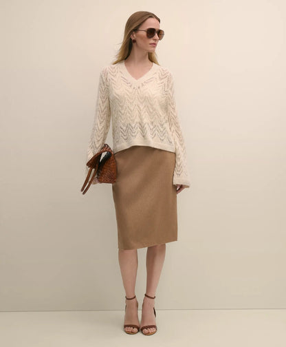 Alpaca-Wool Blend Pointelle Bell-Sleeve Sweater | Brooks Brothers online shop