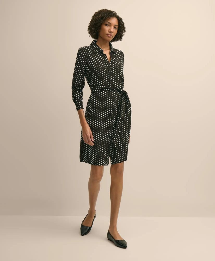Belted Dot-Print Shirt Dress | Brooks Brothers sale