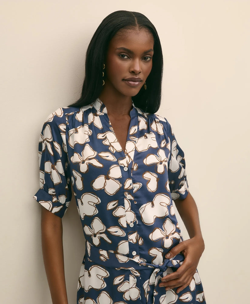 Belted Modal Shirt Dress in Abstract Floral Print | Brooks Brothers online shop