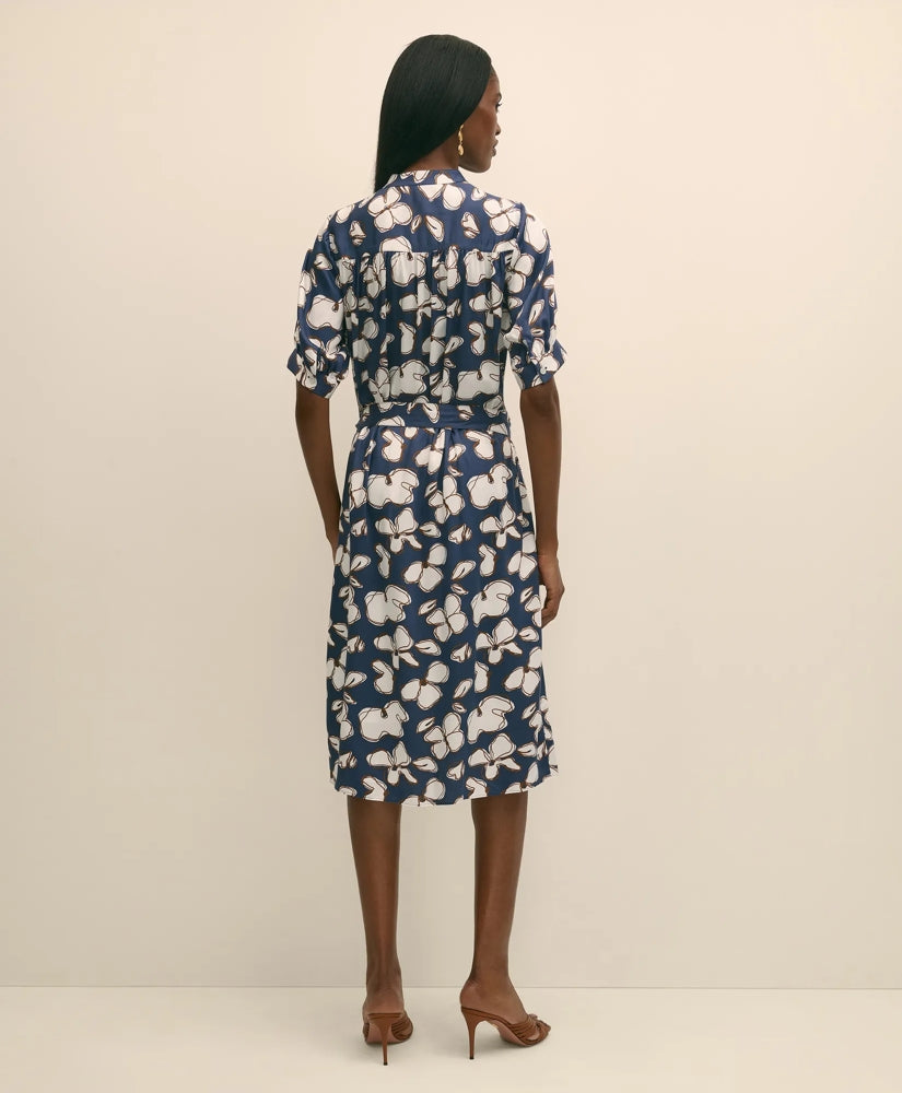 Belted Modal Shirt Dress in Abstract Floral Print | Brooks Brothers online shop