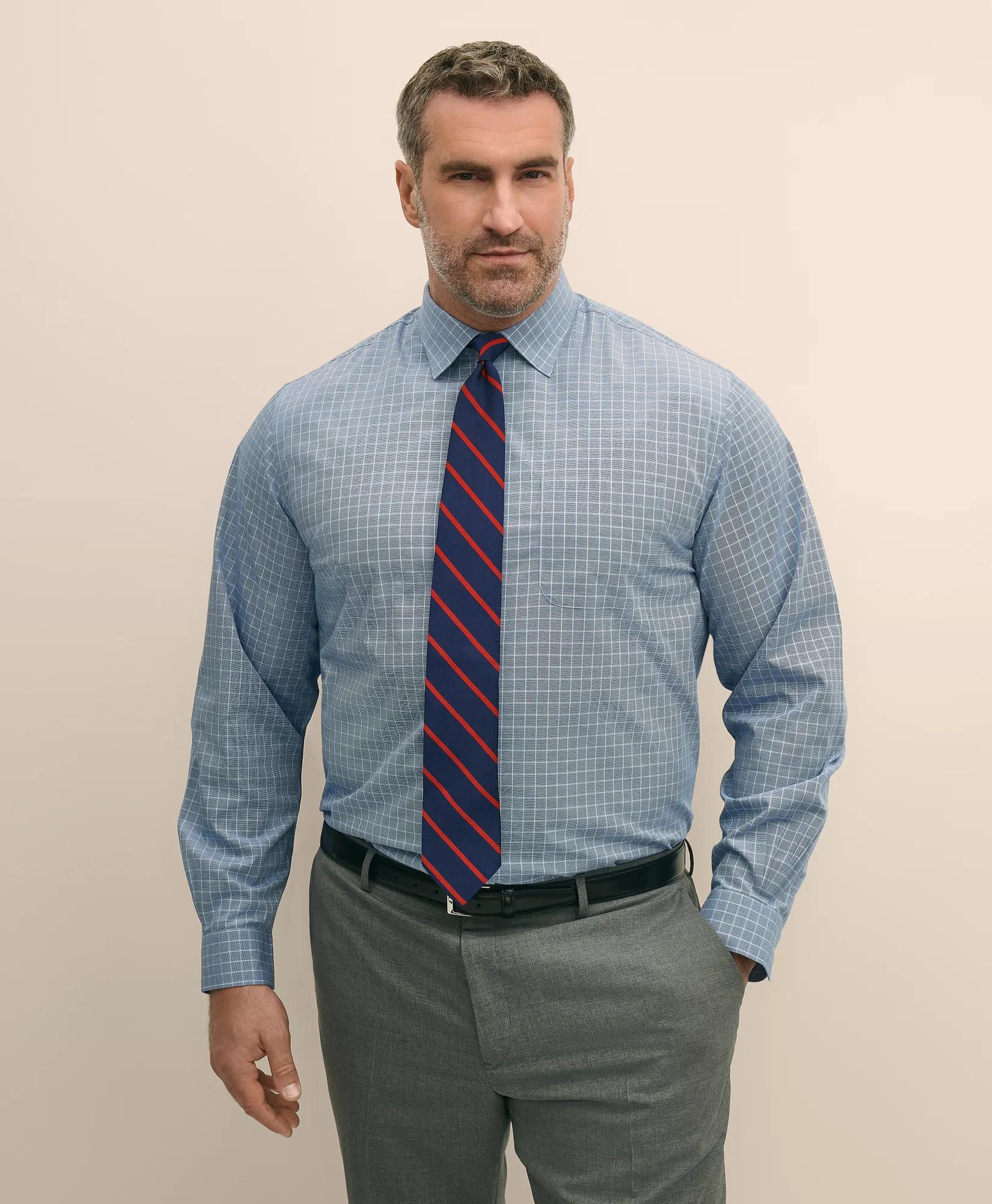 Big & Tall Stretch Cotton Broadcloth Non-Iron Ainsley Collar Windowpane, Dress Shirt | Brooks Brothers sale