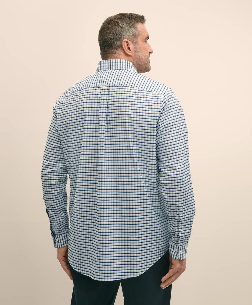 Big & Tall Stretch Cotton Non-Iron Oxford Polo Button Down Collar, Checked Shirt | Brooks Brothers for sale