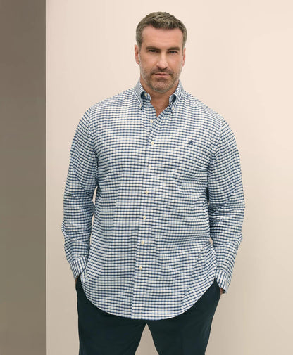 Big & Tall Stretch Cotton Non-Iron Oxford Polo Button Down Collar, Checked Shirt | Brooks Brothers for sale
