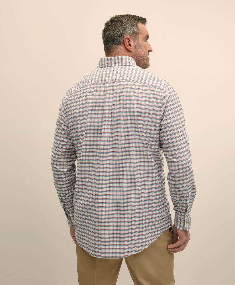 Big & Tall Stretch Cotton Non-Iron Oxford Polo Button Down Collar, Checked Shirt | Brooks Brothers sale