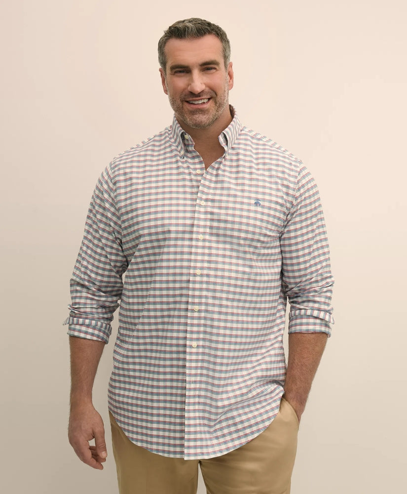 Big & Tall Stretch Cotton Non-Iron Oxford Polo Button Down Collar, Checked Shirt | Brooks Brothers sale