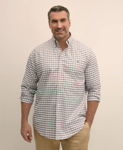 Big & Tall Stretch Cotton Non-Iron Oxford Polo Button Down Collar, Checked Shirt | Brooks Brothers sale