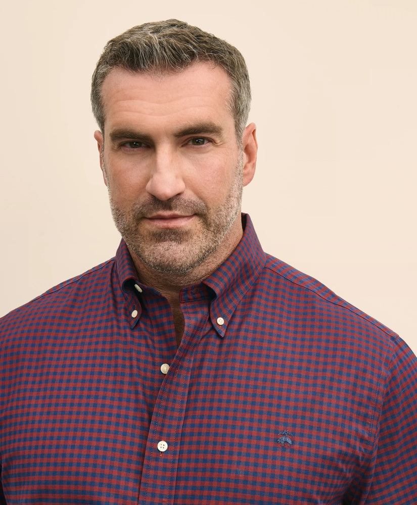 Big & Tall Stretch Cotton Non-Iron Oxford Polo Button Down Collar, Gingham Shirt | Brooks Brothers online