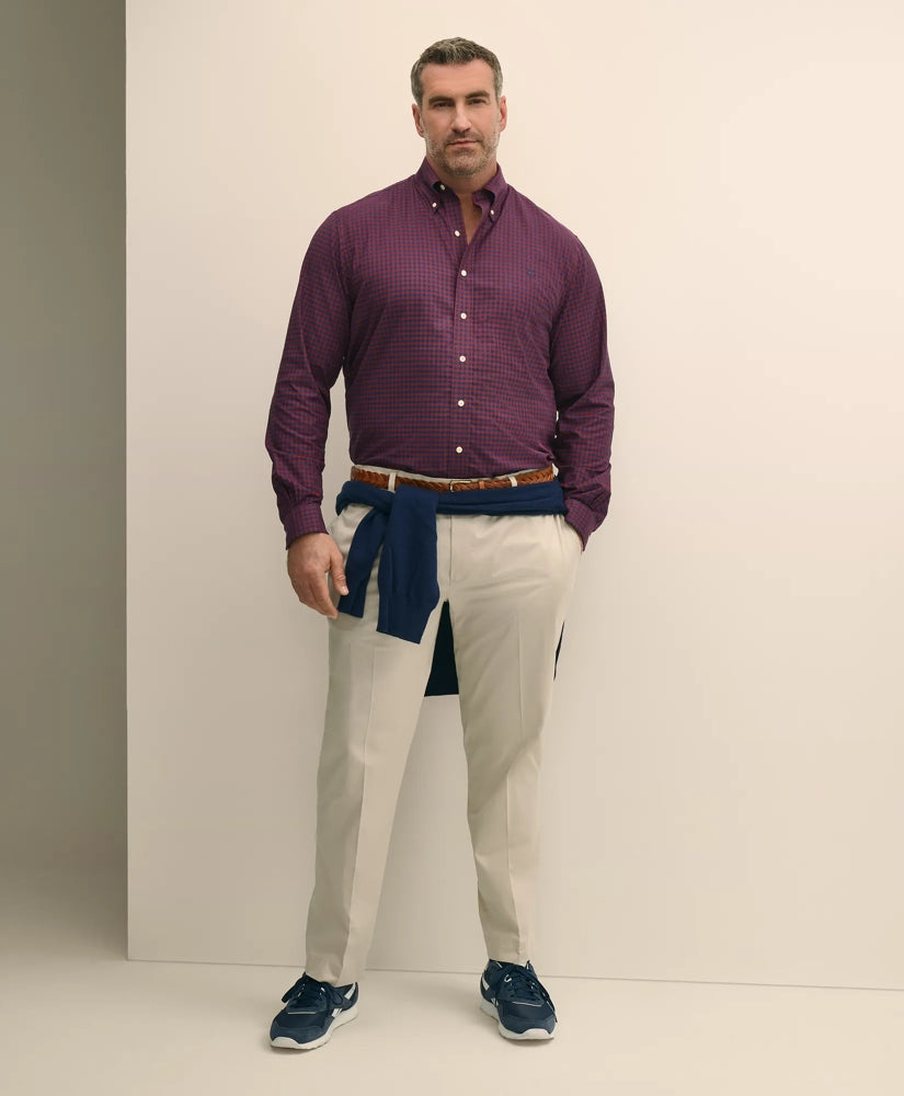 Big & Tall Stretch Cotton Non-Iron Oxford Polo Button Down Collar, Gingham Shirt | Brooks Brothers online