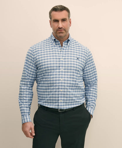 Big & Tall Stretch Cotton Non-Iron Oxford Polo Button Down Collar, Outline Check Shirt | Brooks Brothers on sale