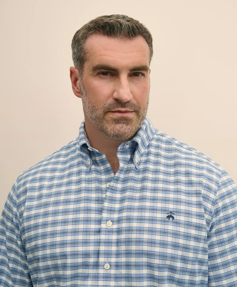 Big & Tall Stretch Cotton Non-Iron Oxford Polo Button Down Collar, Outline Check Shirt | Brooks Brothers on sale