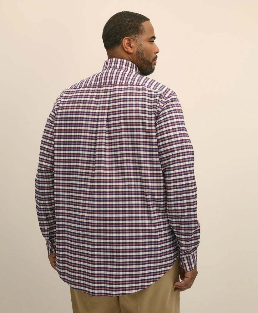 Big & Tall Stretch Cotton Non-Iron Oxford Polo Button Down Collar, Outline Check Shirt | Brooks Brothers on sale