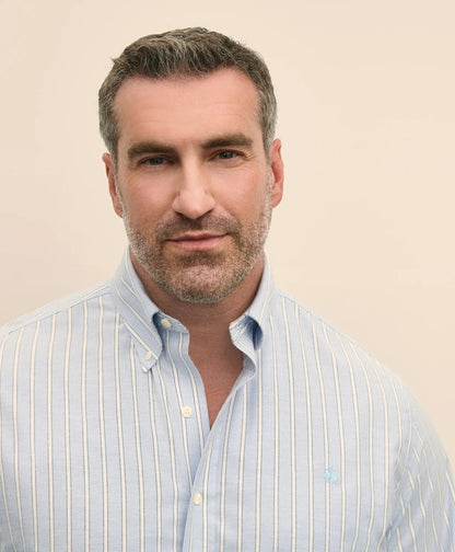 Big & Tall Stretch Cotton Non-Iron Oxford Polo Button Down Collar, Outline Stripe Shirt | Brooks Brothers online shop