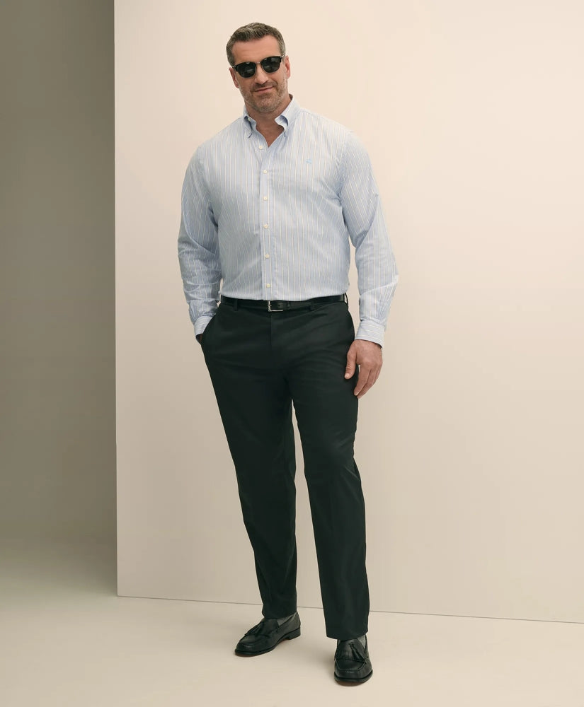 Big & Tall Stretch Cotton Non-Iron Oxford Polo Button Down Collar, Outline Stripe Shirt | Brooks Brothers online shop