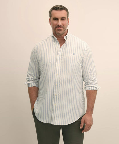 Big & Tall Stretch Cotton Non-Iron Oxford Polo Button Down Collar, Outline Stripe Shirt | Brooks Brothers online