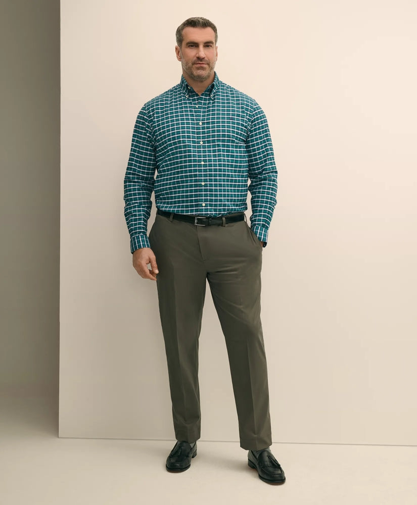 Big & Tall Stretch Cotton Non-Iron Oxford Polo Button Down Collar, Plaid Shirt | Brooks Brothers online shop