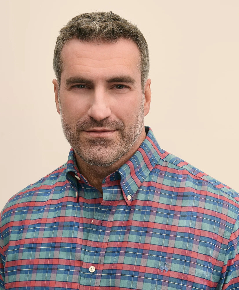Big & Tall Stretch Cotton Non-Iron Oxford Polo Button Down Collar, Tartan Shirt | Brooks Brothers discount