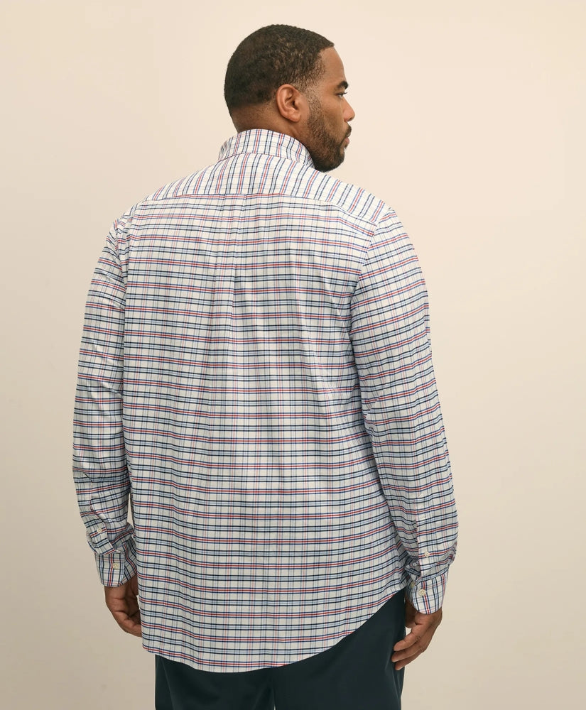 Big & Tall Stretch Cotton Non-Iron Oxford Polo Button Down Collar, Windowpane Shirt | Brooks Brothers online shop