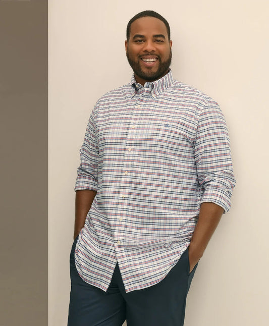 Big & Tall Stretch Cotton Non-Iron Oxford Polo Button Down Collar, Windowpane Shirt | Brooks Brothers online shop