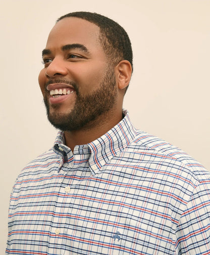 Big & Tall Stretch Cotton Non-Iron Oxford Polo Button Down Collar, Windowpane Shirt | Brooks Brothers online shop