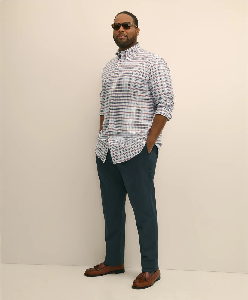 Big & Tall Stretch Cotton Non-Iron Oxford Polo Button Down Collar, Windowpane Shirt | Brooks Brothers online shop