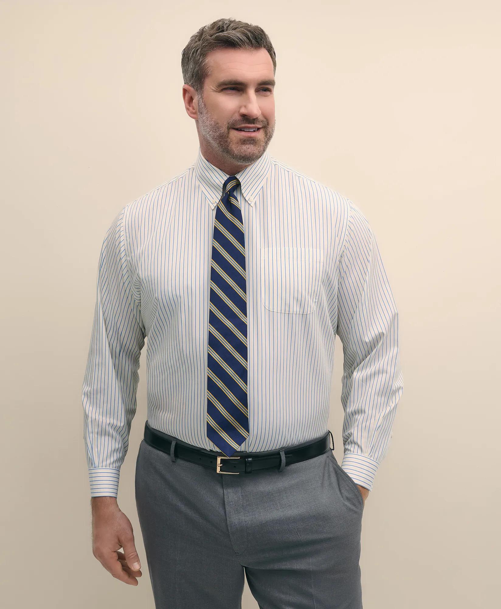 Big & Tall Stretch Cotton Non-Iron Pinpoint Polo Button Down Collar, Track Stripe Dress Shirt | Brooks Brothers discount