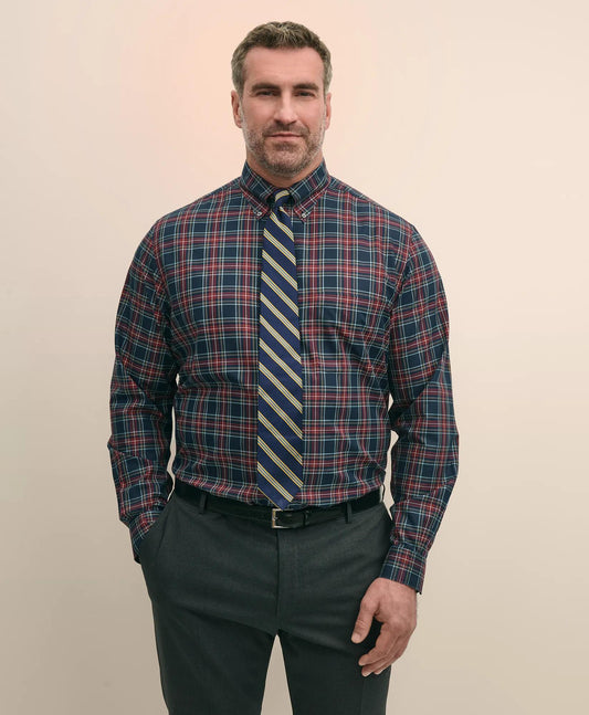 Big & Tall Stretch Cotton Non-Iron Twill Polo Button Down Collar, Tartan Shirt | Brooks Brothers discount